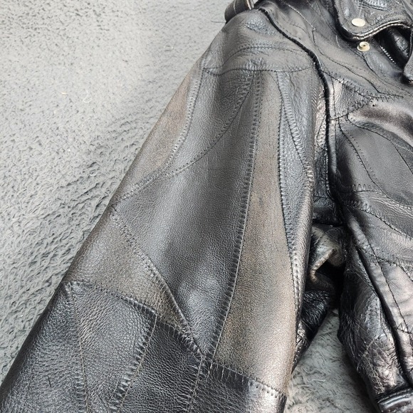 Diamond Plate Jacket Mens XL Black Buffalo Leather Motorcycle Biker Zip Lined - Picture 7 of 12